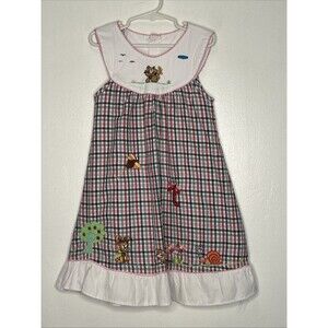 Vintage Easter Embroidered Dress Girls Size 5 Bunny Sleeveless Peterpan Collar